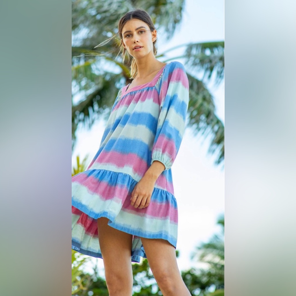 Nwot Outerknown Miro Stripe Dress Blue Pink Size Xs